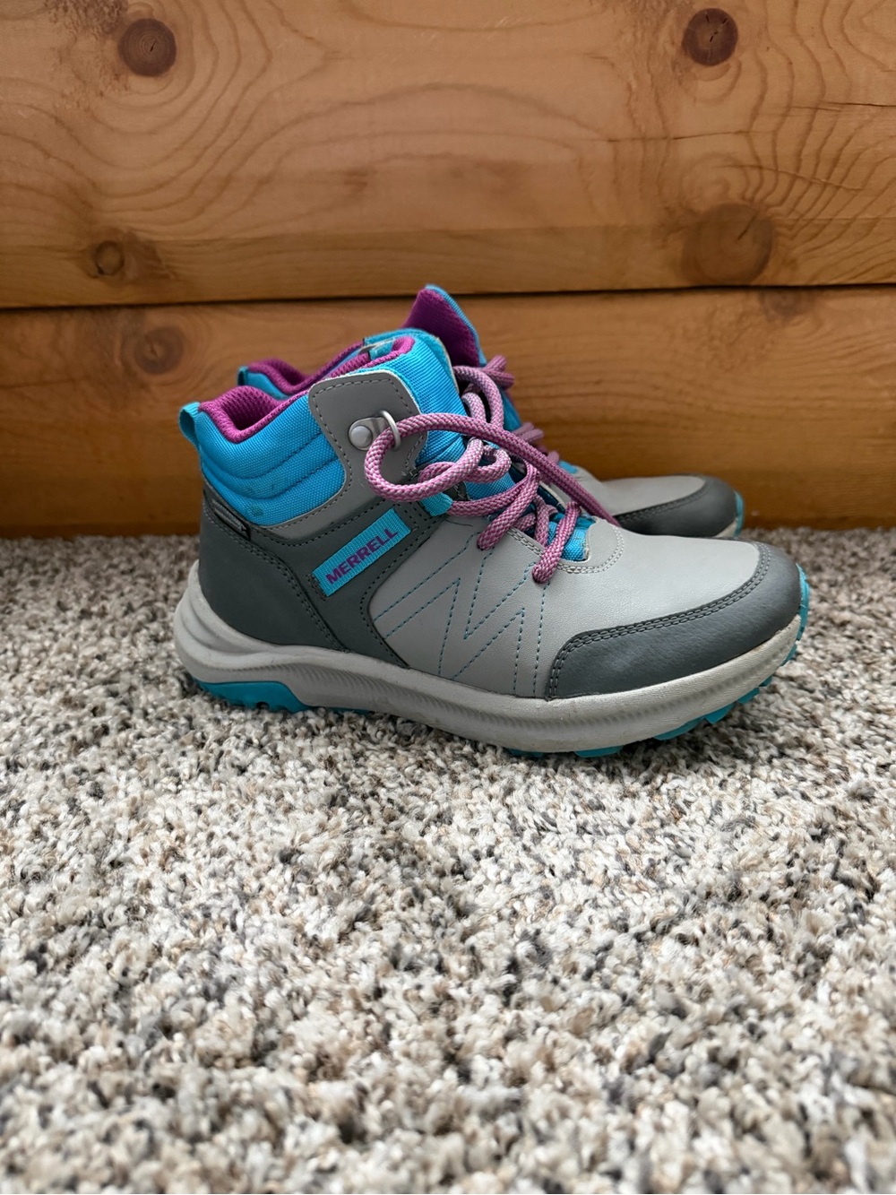 Merrell Kids Grey Teal and Purple Lace-Up Hiking Boots